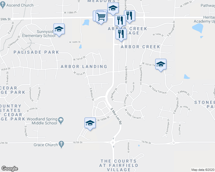 map of restaurants, bars, coffee shops, grocery stores, and more near 16751 West 163rd Terrace in Olathe