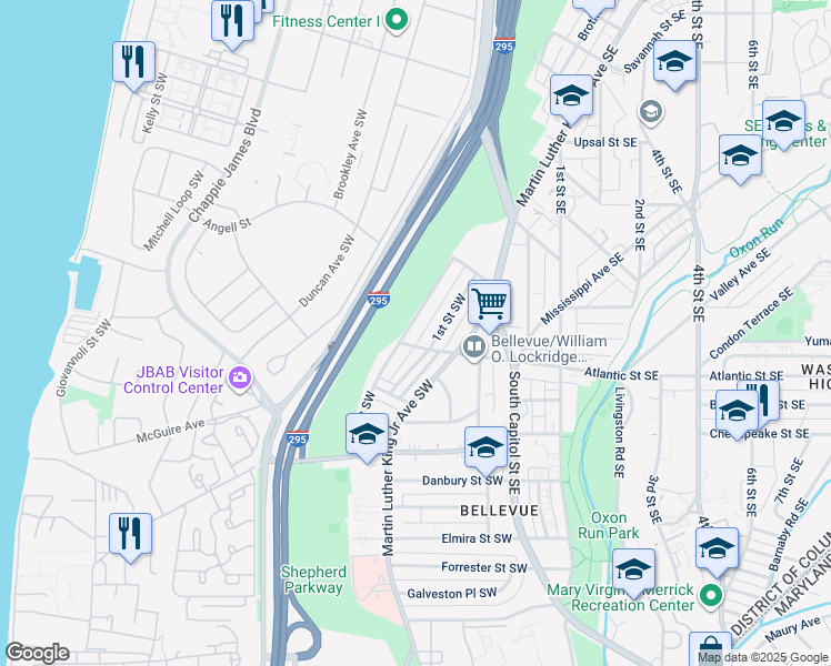 map of restaurants, bars, coffee shops, grocery stores, and more near 3972 2nd Street Southwest in Washington