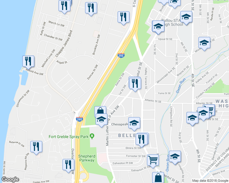 map of restaurants, bars, coffee shops, grocery stores, and more near 3972 2nd Street Southwest in Washington
