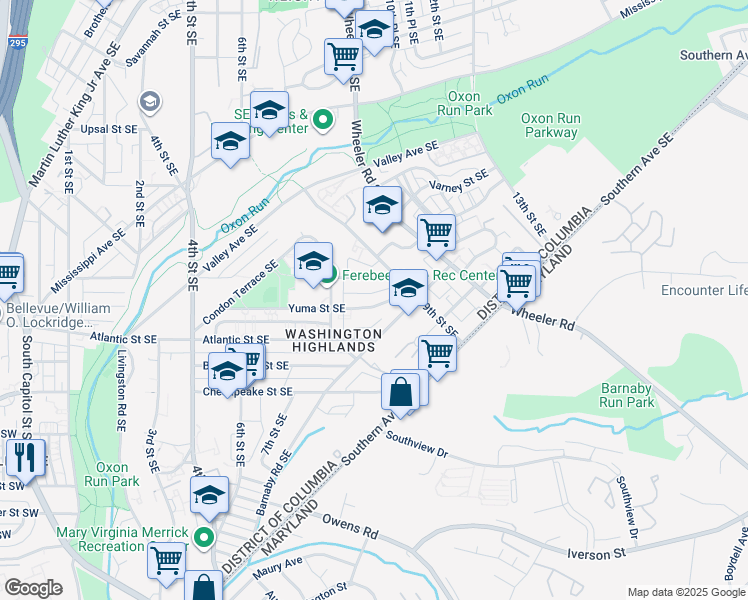 map of restaurants, bars, coffee shops, grocery stores, and more near 856 Yuma St SE in Washington