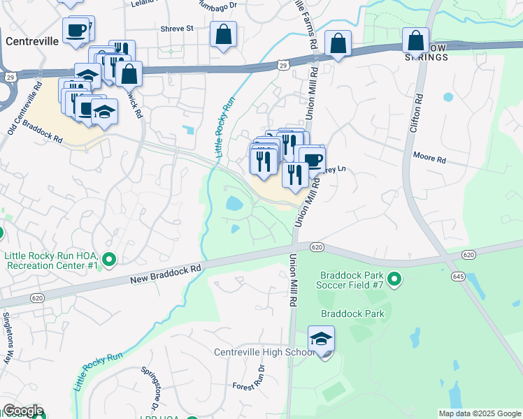 map of restaurants, bars, coffee shops, grocery stores, and more near 13519 Orchard Drive in Clifton