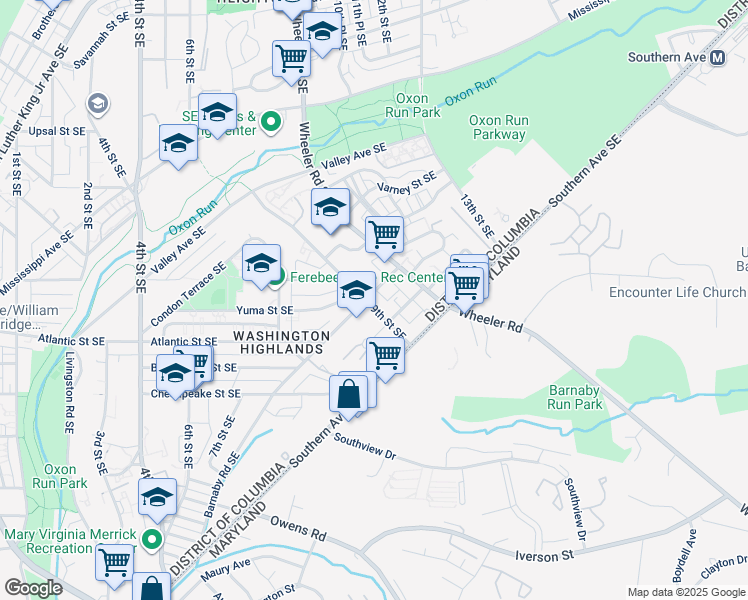 map of restaurants, bars, coffee shops, grocery stores, and more near 4008 9th Street Southeast in Washington