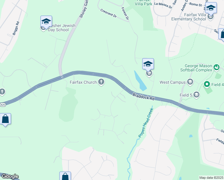 map of restaurants, bars, coffee shops, grocery stores, and more near 4806 Bentonbrook Drive in Fairfax