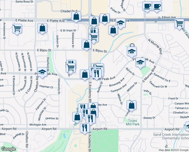 map of restaurants, bars, coffee shops, grocery stores, and more near in Colorado Springs