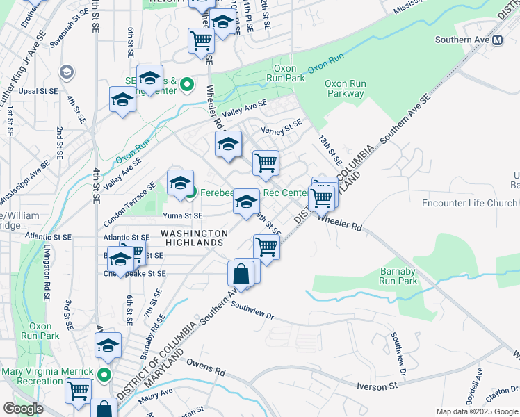 map of restaurants, bars, coffee shops, grocery stores, and more near 4008 9th Street Southeast in Washington