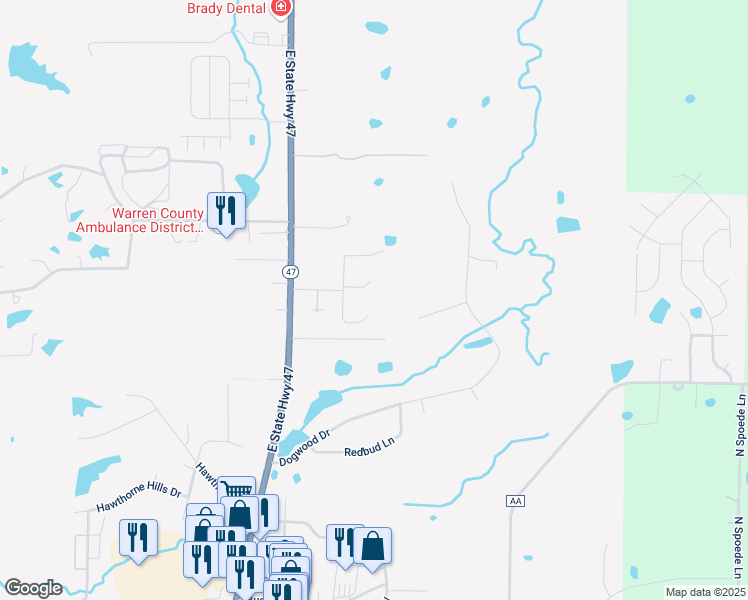 map of restaurants, bars, coffee shops, grocery stores, and more near 40 Rainbow Drive in Warrenton