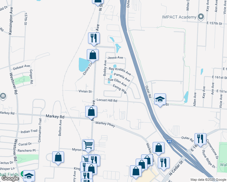 map of restaurants, bars, coffee shops, grocery stores, and more near 100 Miss Ellie Circle in Belton