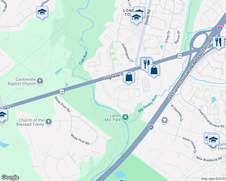 map of restaurants, bars, coffee shops, grocery stores, and more near 14840 Edman Circle in Centreville