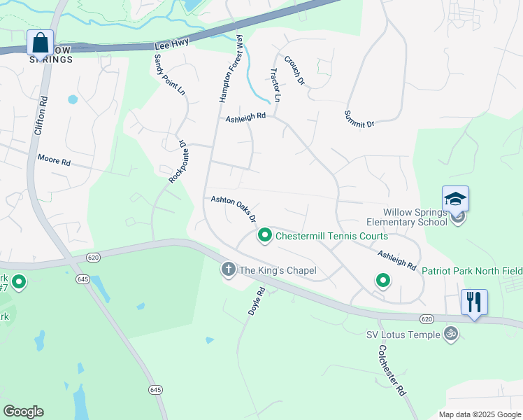 map of restaurants, bars, coffee shops, grocery stores, and more near 5413 Honey Brook Court in Fairfax