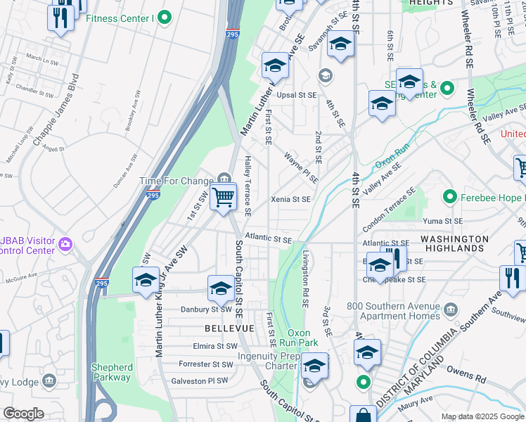 map of restaurants, bars, coffee shops, grocery stores, and more near 101 Independence Avenue Southeast in Washington