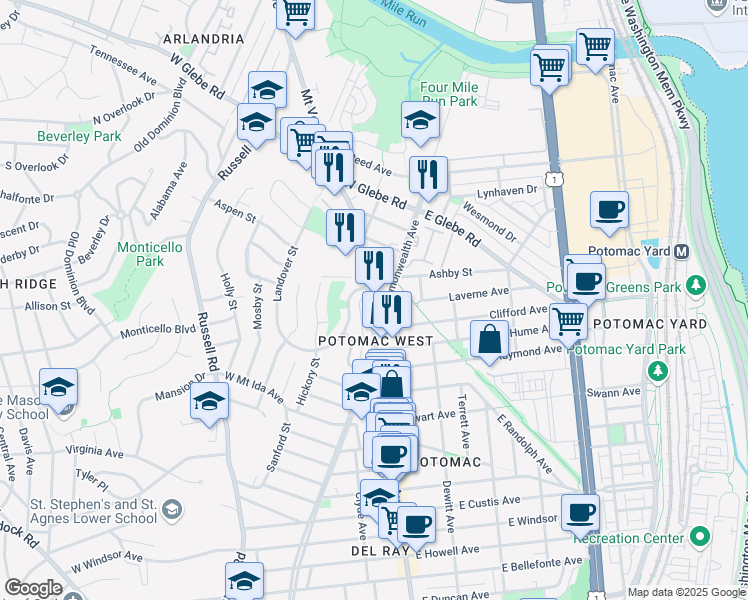 map of restaurants, bars, coffee shops, grocery stores, and more near 101 Independence Avenue Southeast in Washington