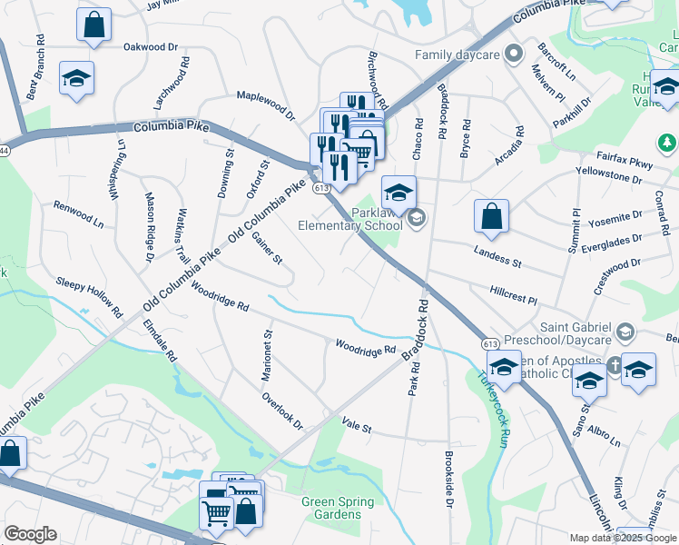 map of restaurants, bars, coffee shops, grocery stores, and more near 4210 Pine Lane in Alexandria