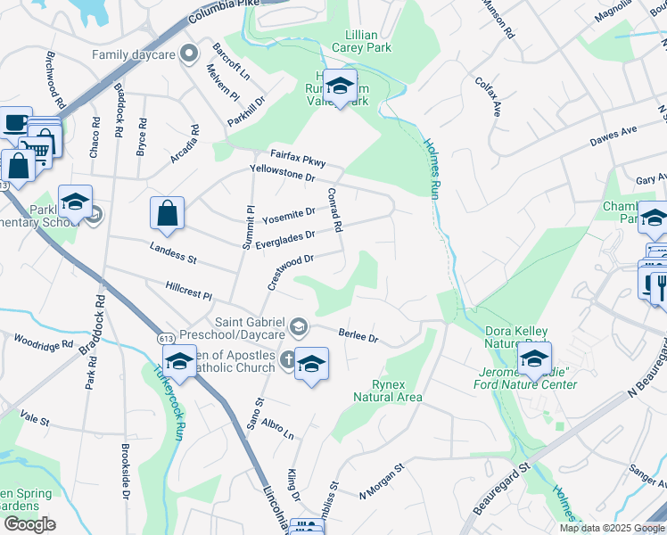 map of restaurants, bars, coffee shops, grocery stores, and more near 4128 Conrad Road in Alexandria