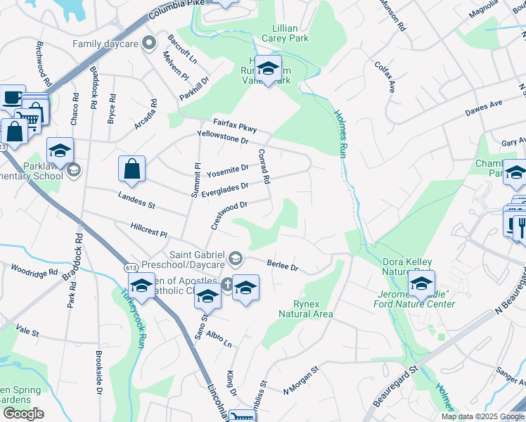 map of restaurants, bars, coffee shops, grocery stores, and more near 4128 Conrad Road in Alexandria