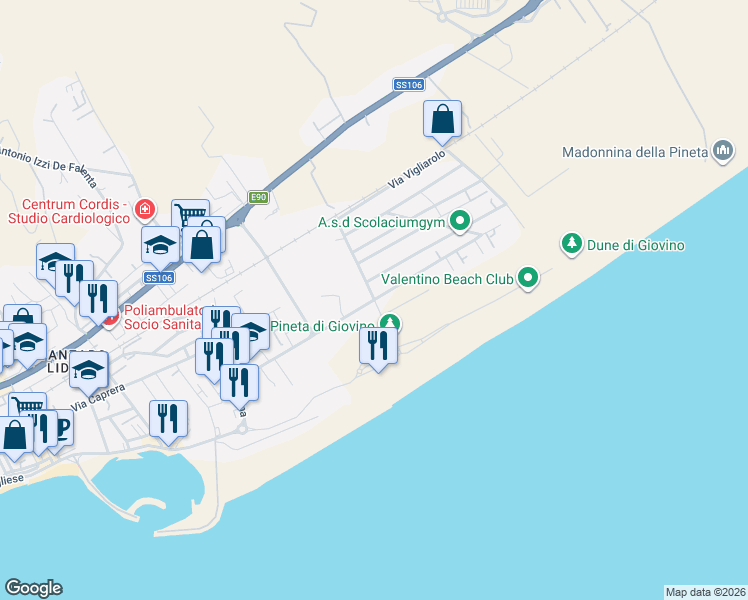 map of restaurants, bars, coffee shops, grocery stores, and more near 1/3 Via Carlo Pisacane in Catanzaro