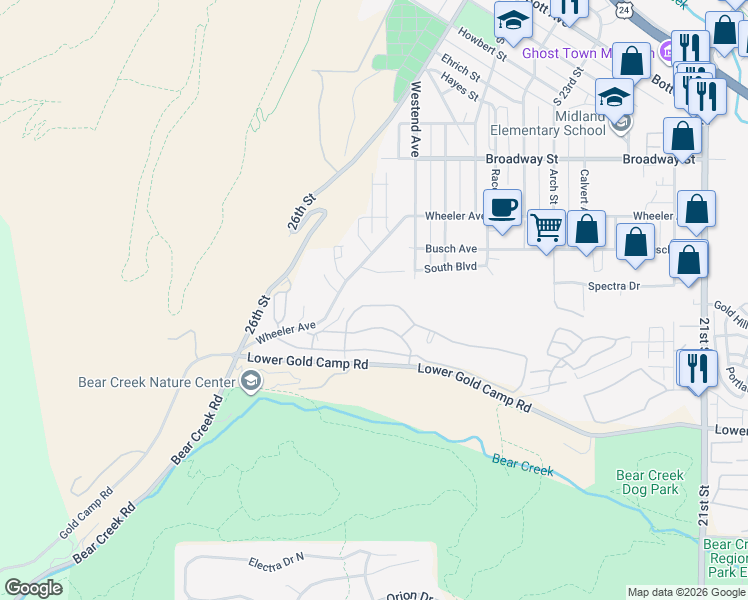 map of restaurants, bars, coffee shops, grocery stores, and more near 2623 Patriot Heights in Colorado Springs