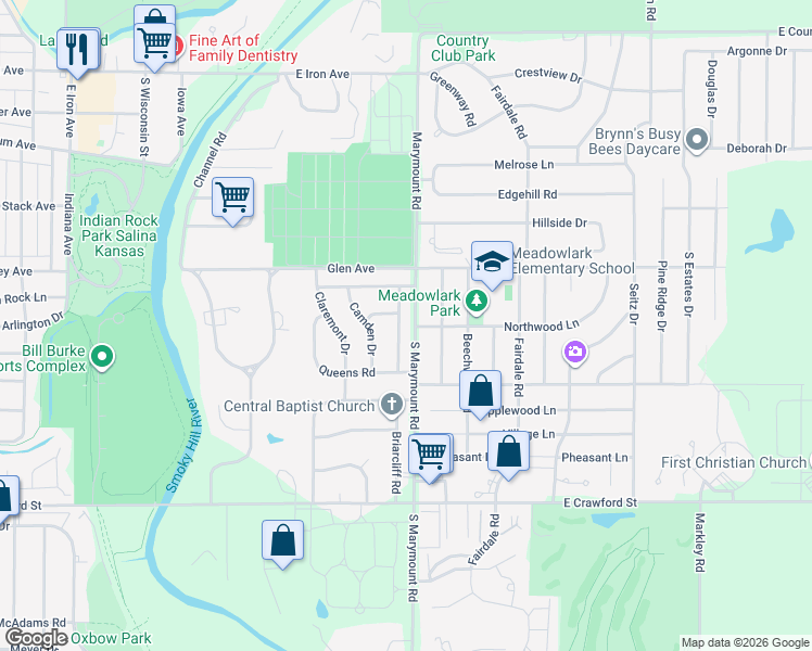 map of restaurants, bars, coffee shops, grocery stores, and more near 511 Regent Rd in Salina