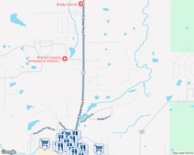 map of restaurants, bars, coffee shops, grocery stores, and more near 40 Rainbow in Warrenton
