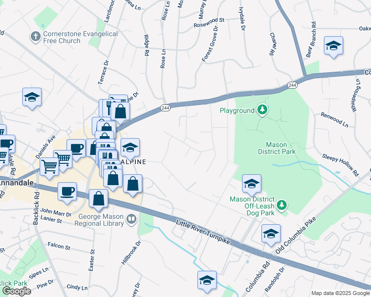 map of restaurants, bars, coffee shops, grocery stores, and more near 4200 Sandhurst Court in Annandale