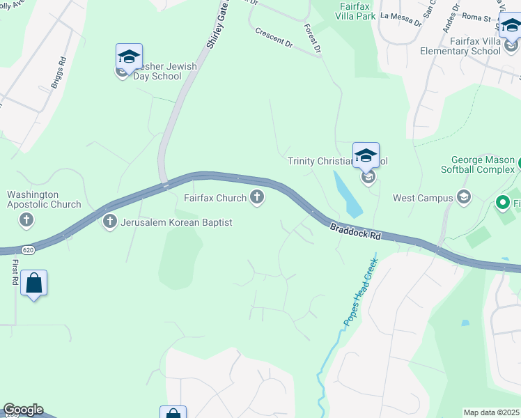 map of restaurants, bars, coffee shops, grocery stores, and more near 11451 Braddock Road in Fairfax