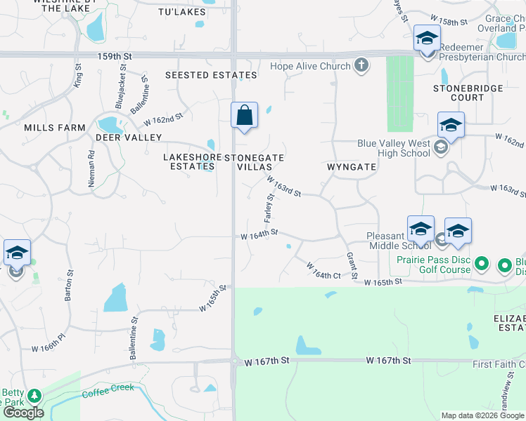 map of restaurants, bars, coffee shops, grocery stores, and more near 16313 Perry Street in Overland Park