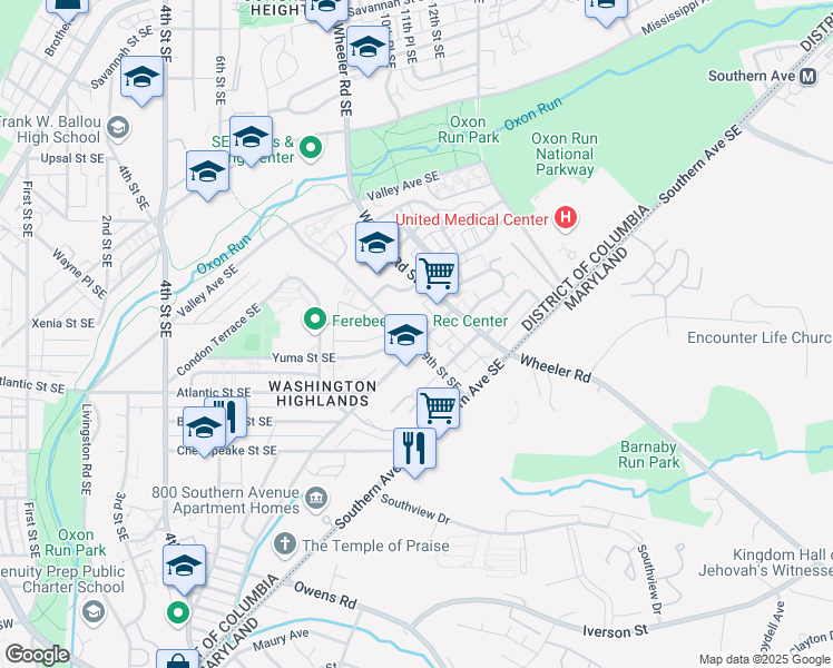 map of restaurants, bars, coffee shops, grocery stores, and more near 3878 9th Street Southeast in Washington