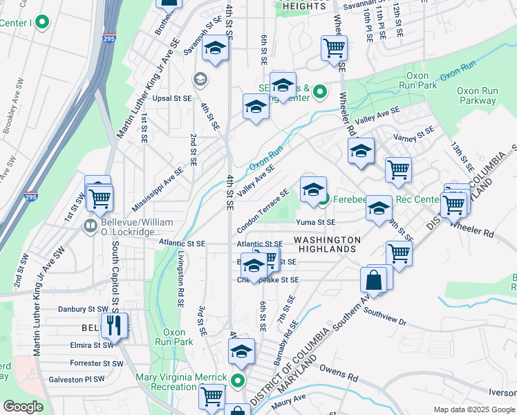 map of restaurants, bars, coffee shops, grocery stores, and more near 450 Condon Terrace Southeast in Washington