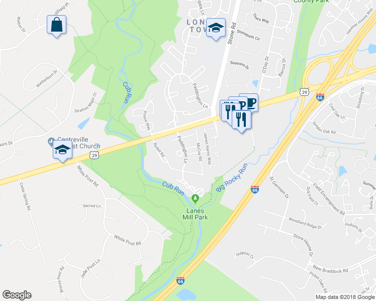 map of restaurants, bars, coffee shops, grocery stores, and more near 14821 Edman Road in Centreville