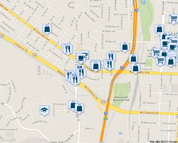 map of restaurants, bars, coffee shops, grocery stores, and more near 716 Colorado Avenue in Colorado Springs