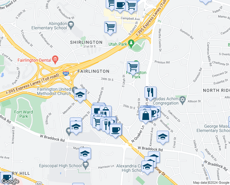 map of restaurants, bars, coffee shops, grocery stores, and more near 101 Independence Avenue Southeast in Washington
