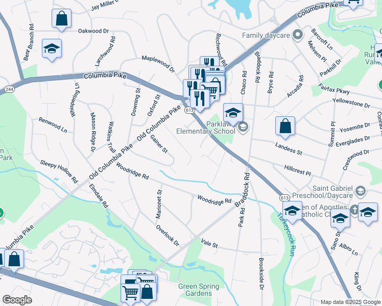 map of restaurants, bars, coffee shops, grocery stores, and more near 6412 Holyoke Drive in Annandale