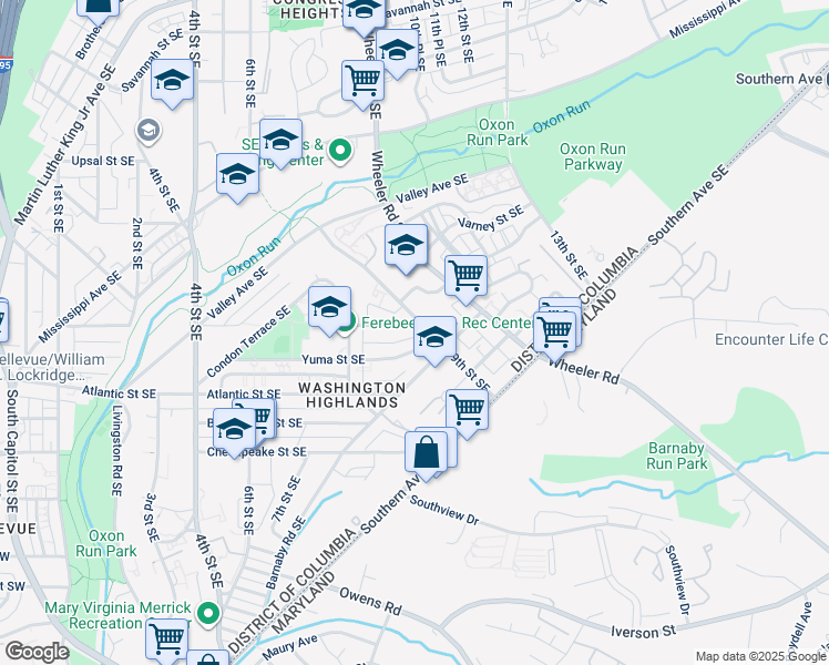 map of restaurants, bars, coffee shops, grocery stores, and more near 857 Xenia Street Southeast in Washington