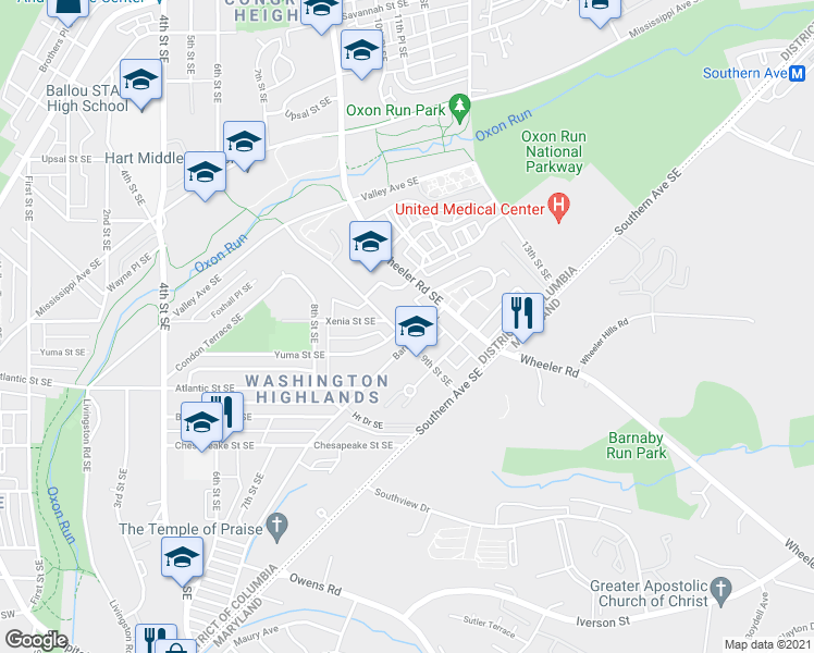 map of restaurants, bars, coffee shops, grocery stores, and more near 3872 9th Street Southeast in Washington