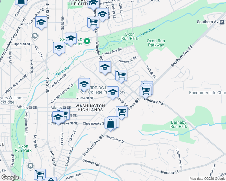 map of restaurants, bars, coffee shops, grocery stores, and more near 3874 9th Street Southeast in Washington