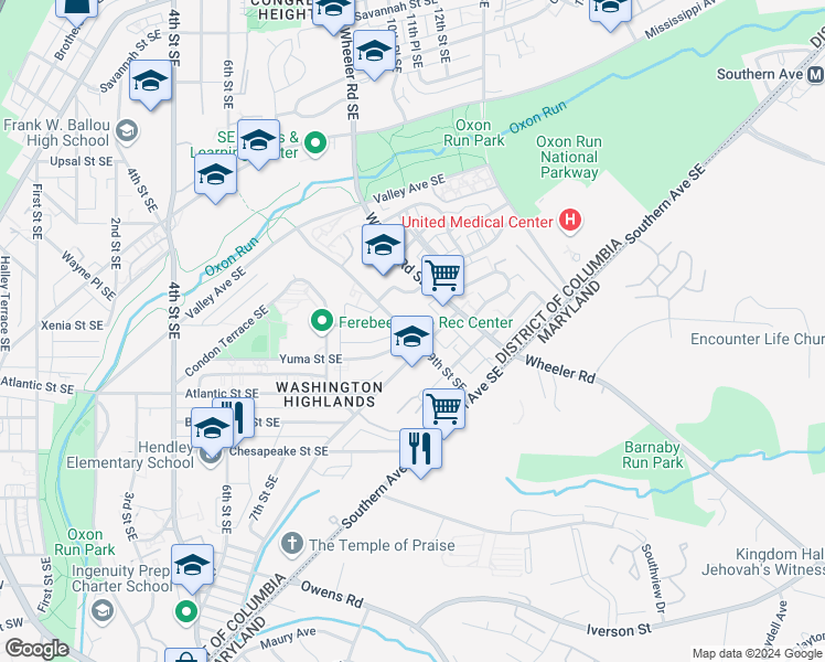 map of restaurants, bars, coffee shops, grocery stores, and more near 3872 9th Street Southeast in Washington