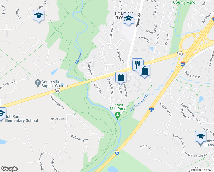 map of restaurants, bars, coffee shops, grocery stores, and more near 14810 Edman Circle in Centreville