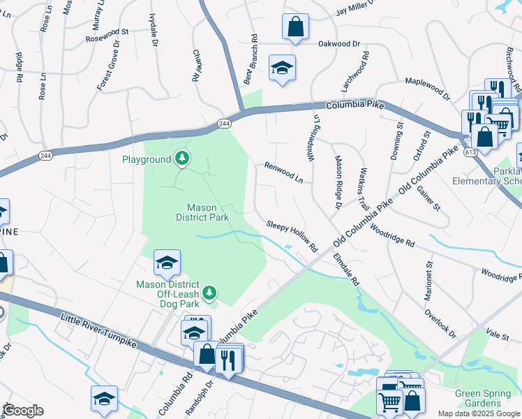 map of restaurants, bars, coffee shops, grocery stores, and more near 4121 Sleepy Hollow Road in Annandale