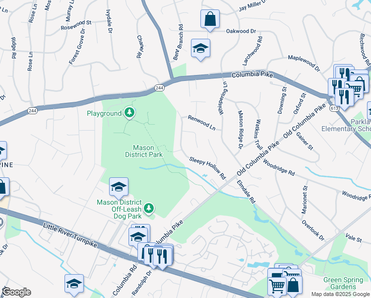 map of restaurants, bars, coffee shops, grocery stores, and more near 4121 Sleepy Hollow Road in Annandale