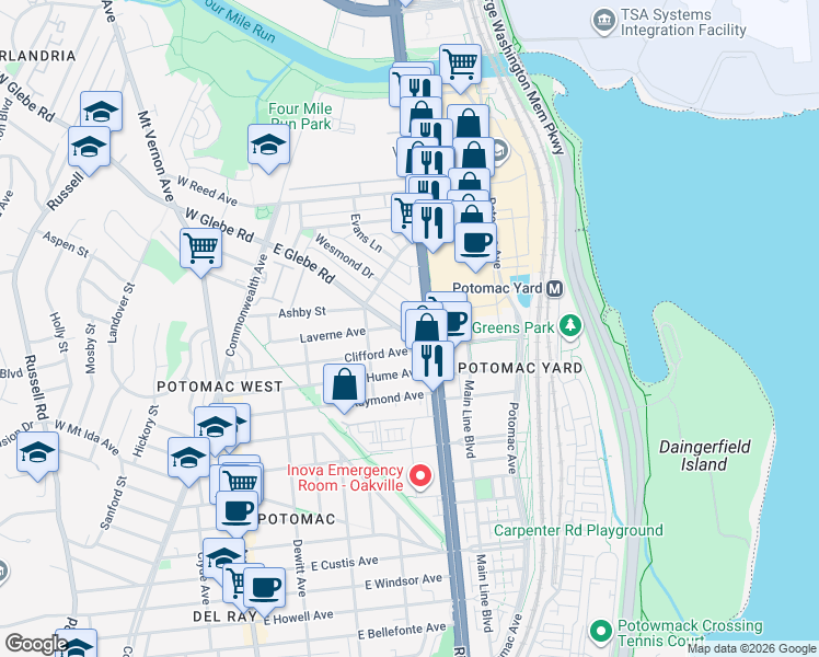 map of restaurants, bars, coffee shops, grocery stores, and more near 101 Independence Avenue Southeast in Washington