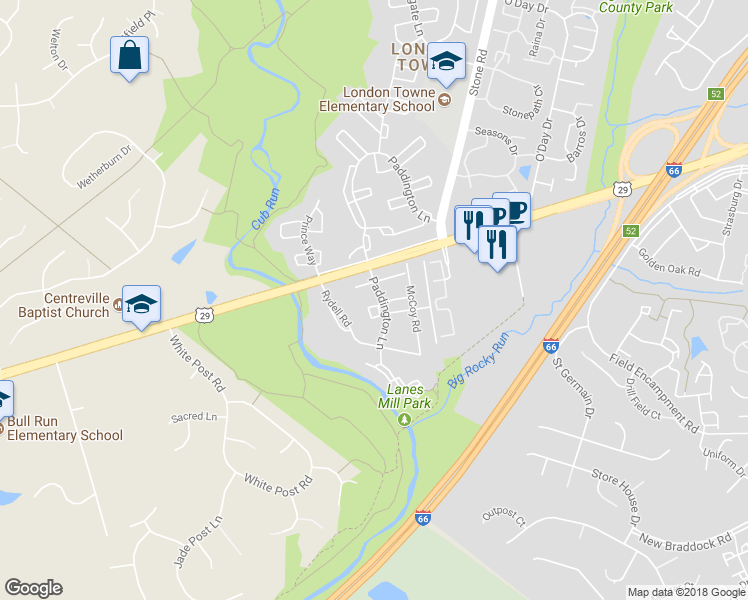 map of restaurants, bars, coffee shops, grocery stores, and more near 14802 Edman Circle in Centreville