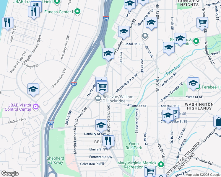 map of restaurants, bars, coffee shops, grocery stores, and more near 101 Independence Avenue Southeast in Washington