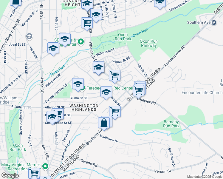 map of restaurants, bars, coffee shops, grocery stores, and more near 910 Barnaby Street Southeast in Washington