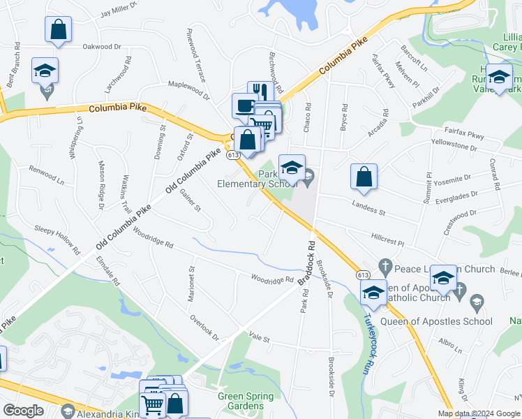 map of restaurants, bars, coffee shops, grocery stores, and more near 4206 Pine Lane in Alexandria