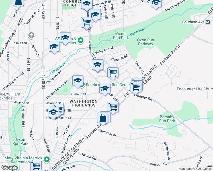 map of restaurants, bars, coffee shops, grocery stores, and more near 3872 9th Street Southeast in Washington