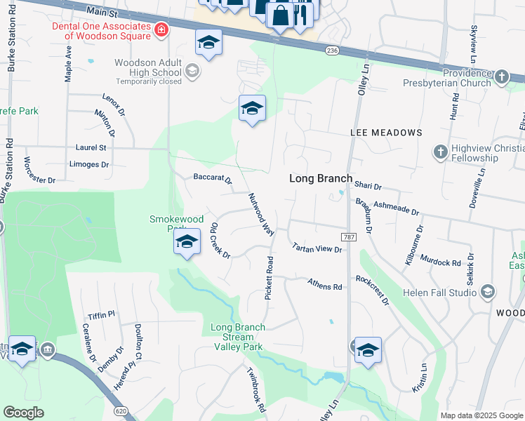map of restaurants, bars, coffee shops, grocery stores, and more near 4209 Nutwood Way in Fairfax