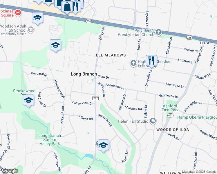 map of restaurants, bars, coffee shops, grocery stores, and more near 9305 Ashmeade Drive in Fairfax