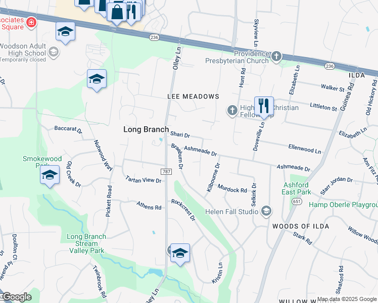 map of restaurants, bars, coffee shops, grocery stores, and more near 9305 Ashmeade Drive in Fairfax