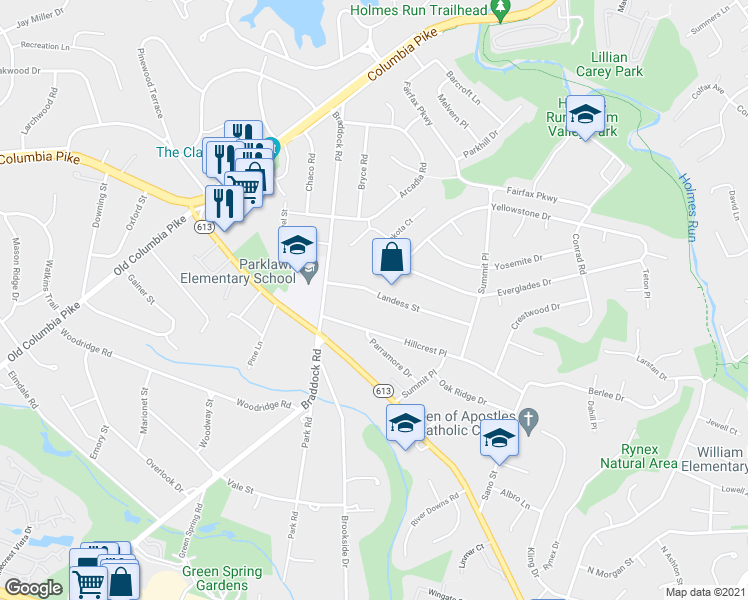 map of restaurants, bars, coffee shops, grocery stores, and more near 6363 Landess Street in Alexandria