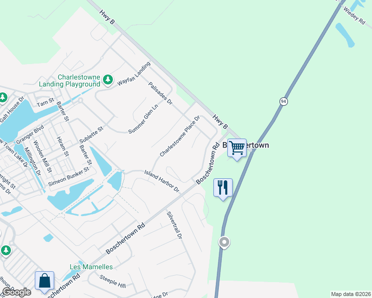 map of restaurants, bars, coffee shops, grocery stores, and more near 416 Copperfield Court in Saint Charles