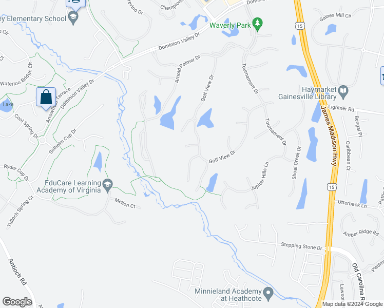 map of restaurants, bars, coffee shops, grocery stores, and more near 5004 Warwick Hills Court in Haymarket